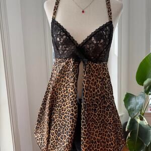 Y2K Cheetah Print Babydoll Lingerie Top by Petra Fashions Medium